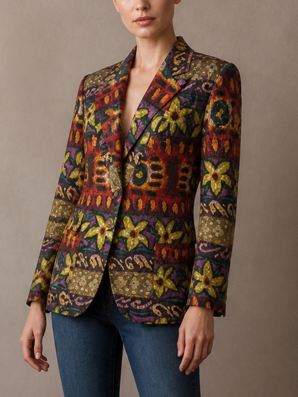 Vintage Danielle B - Daffodil Printed Jacket with Teal Accents